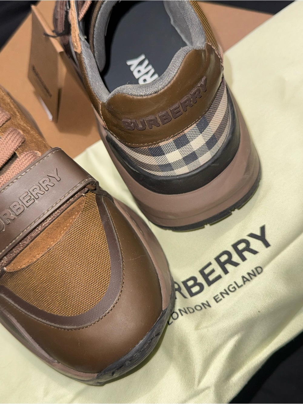 Burberry Brown Leather & Suede Men’s Chunky Low-Top Sneaker - Picture 5 of 5